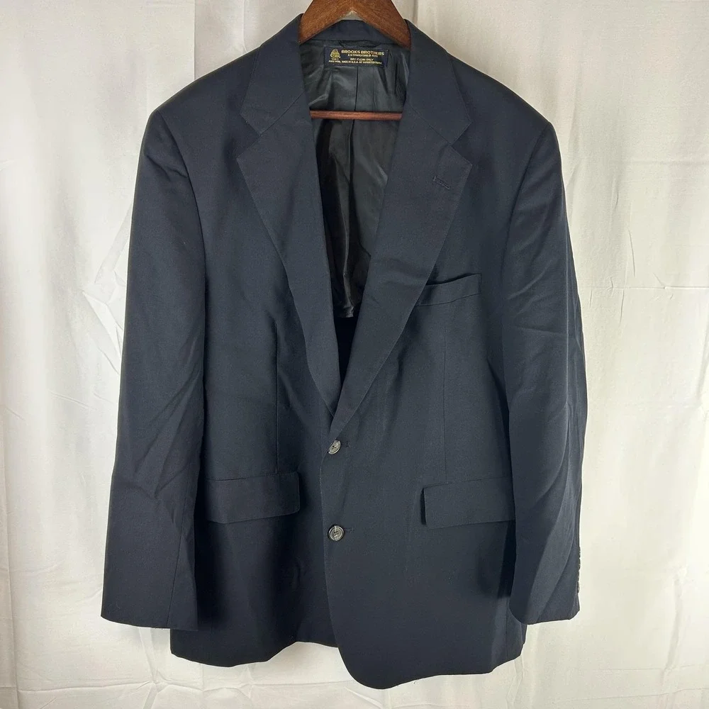 Brooks Brothers Blazer Mens‎ 46R Navy 100% Wool Two Button Sport Coat USA